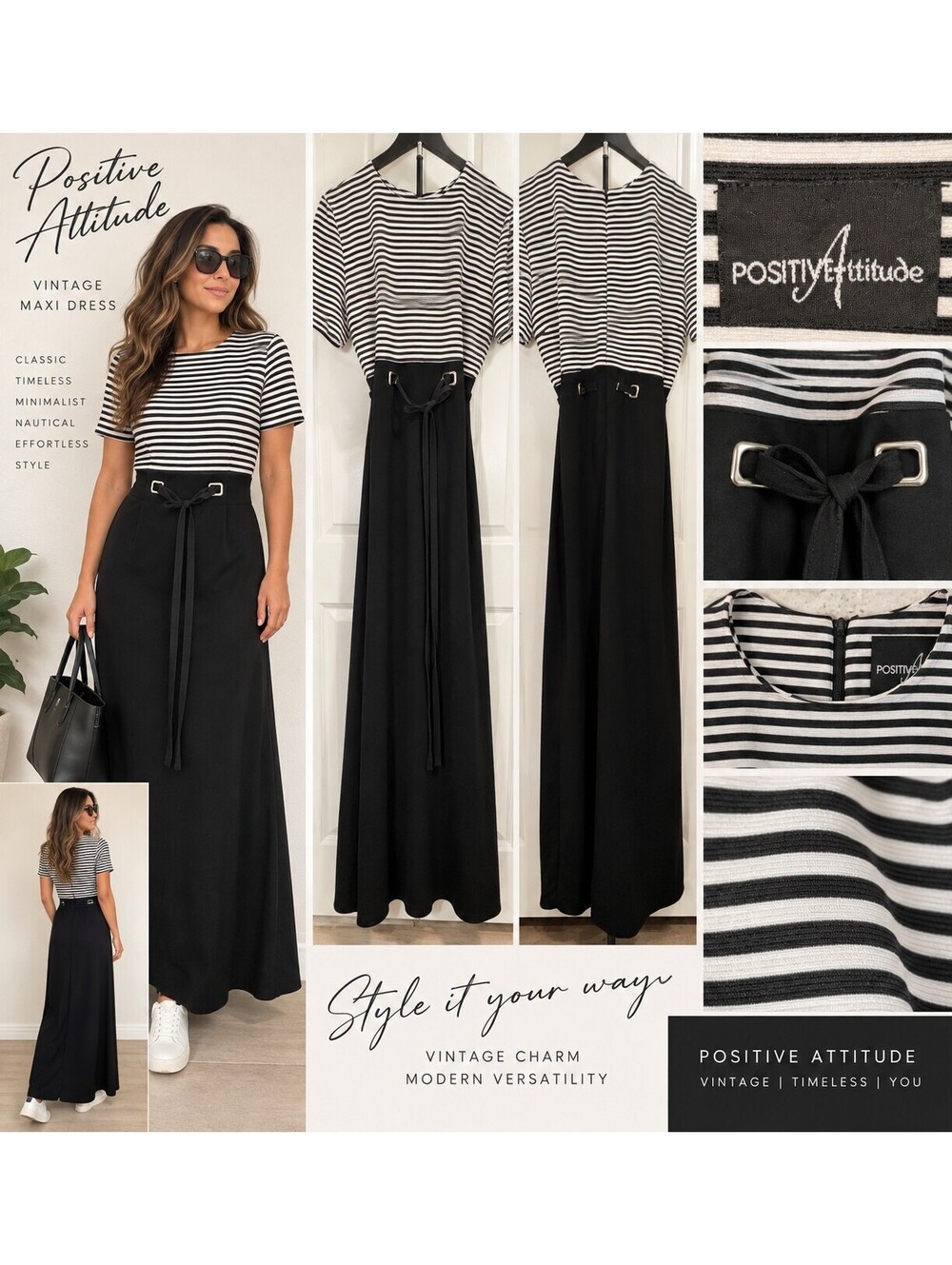 Vintage 90s Positive Attitude Striped Lace Up Maxi Dress